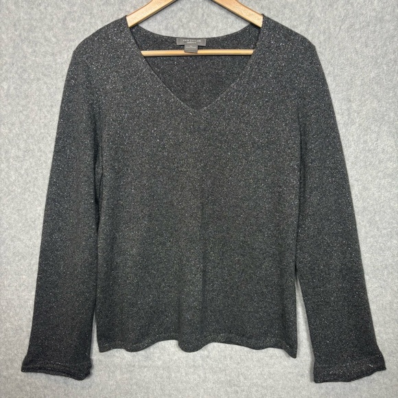 Ann Taylor Cashmere Pullover Knit Sweater-Charcoal Gray/Silver Metallic-Women XL - Picture 2 of 6